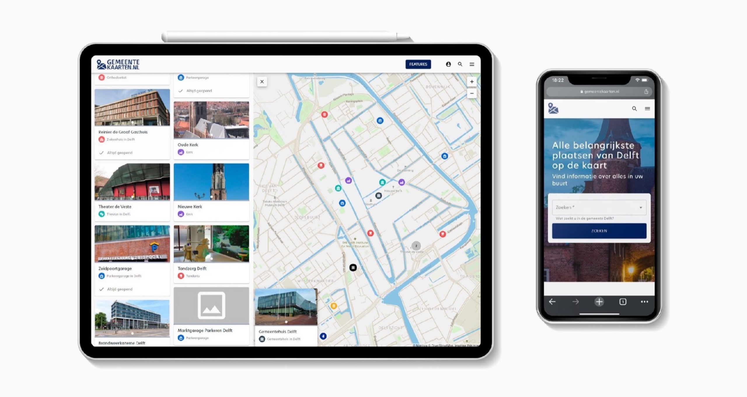 Gemeentekaarten.nl on a tablet and a phone